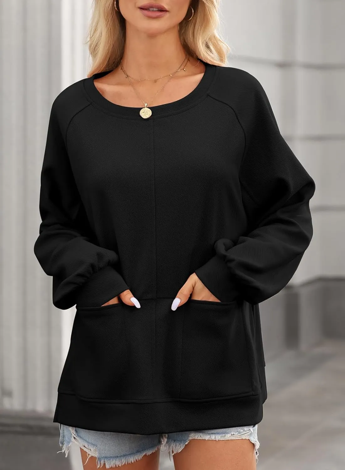 Dokotoo Womens Tops Long Sleeve Tunic Tops Loose Fit Dressy Casual Blouses Crewneck Pullover Tops Fall Outfits 2024