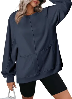Dokotoo Womens Tops Long Sleeve Tunic Tops Loose Fit Dressy Casual Blouses Crewneck Pullover Tops Fall Outfits 2024