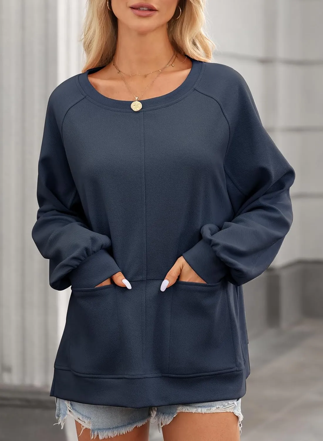 Dokotoo Womens Tops Long Sleeve Tunic Tops Loose Fit Dressy Casual Blouses Crewneck Pullover Tops Fall Outfits 2024