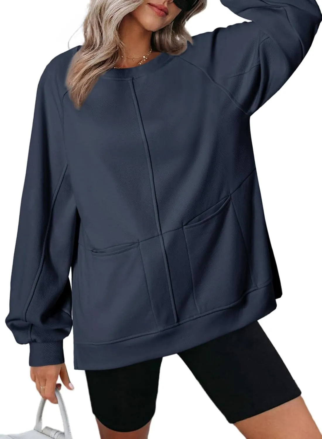 Dokotoo Womens Tops Long Sleeve Tunic Tops Loose Fit Dressy Casual Blouses Crewneck Pullover Tops Fall Outfits 2024