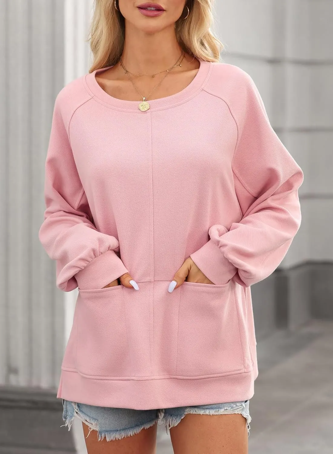 Dokotoo Womens Tops Long Sleeve Tunic Tops Loose Fit Dressy Casual Blouses Crewneck Pullover Tops Fall Outfits 2024