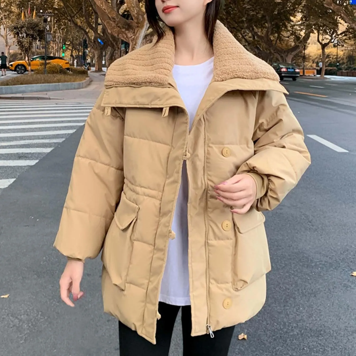 Down Jackets For Women Winter Warm Long Sleeve Quilted Padded Coats Chunky Soft Zip Up Puffer Jackets With Pockets