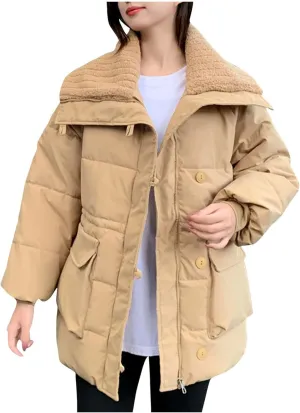 Down Jackets For Women Winter Warm Long Sleeve Quilted Padded Coats Chunky Soft Zip Up Puffer Jackets With Pockets