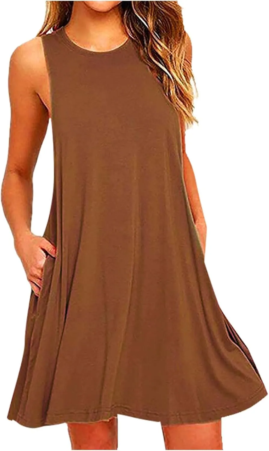 Dresses for Women Casual Fashion Sleeveless Crewneck Mini Dresses Summer Solid Color Loose Fit Dress 2025