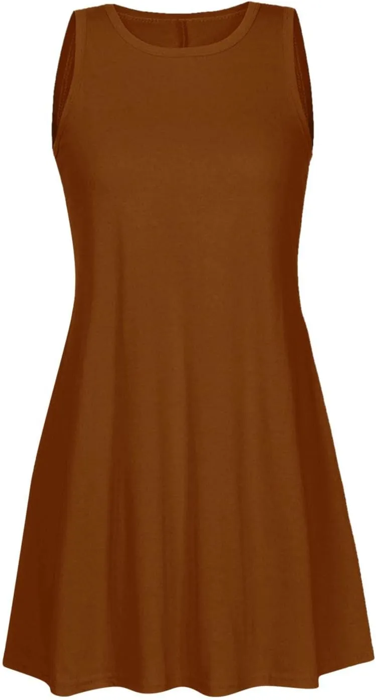 Dresses for Women Casual Fashion Sleeveless Crewneck Mini Dresses Summer Solid Color Loose Fit Dress 2025