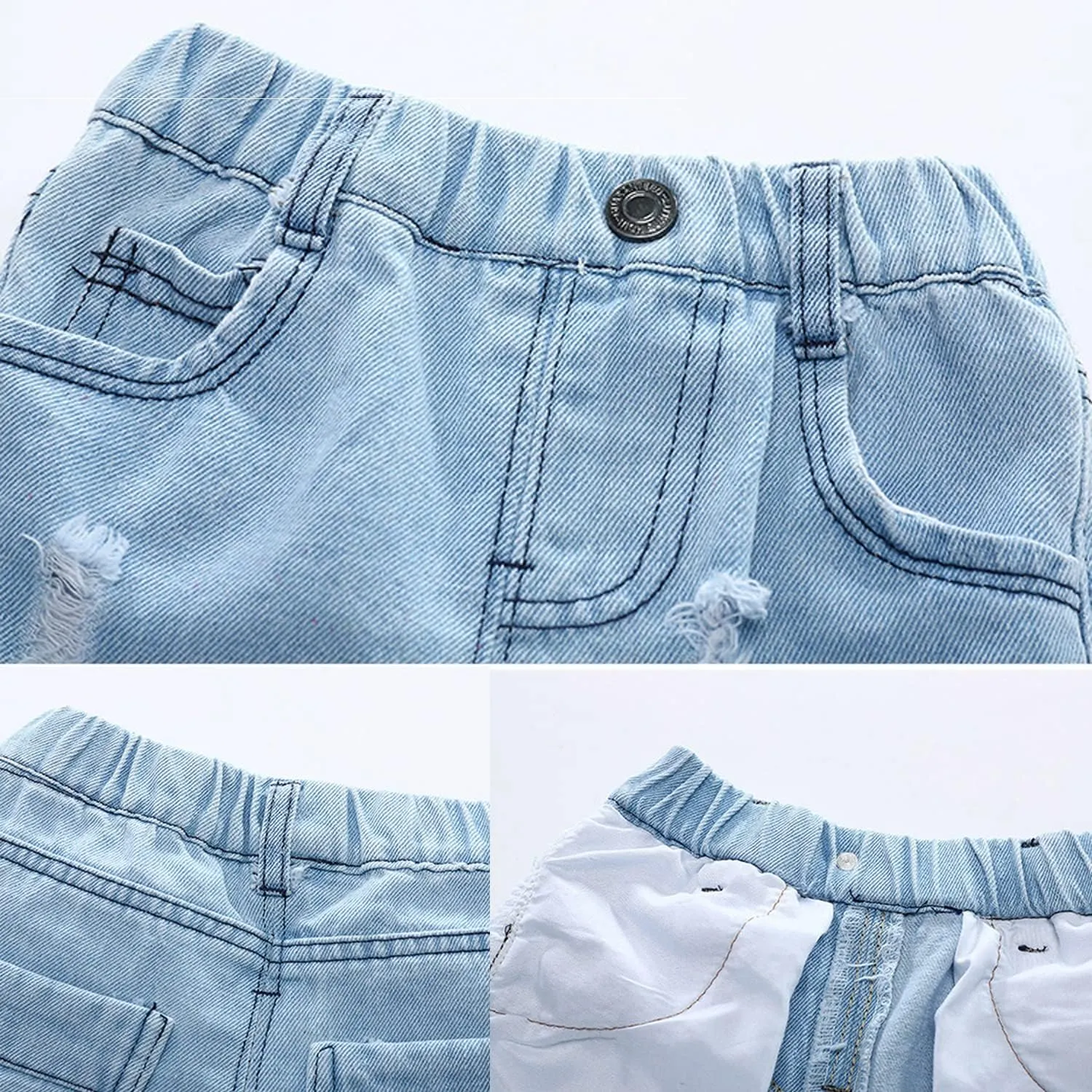 EISHOW Little Boys Jeans Shorts, 1-7 Years Toddler Baby Summer Casual Elastic Waist Ripped Denim Shorts Pockets Pull up Pants