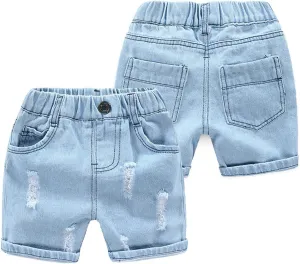 EISHOW Little Boys Jeans Shorts, 1-7 Years Toddler Baby Summer Casual Elastic Waist Ripped Denim Shorts Pockets Pull up Pants