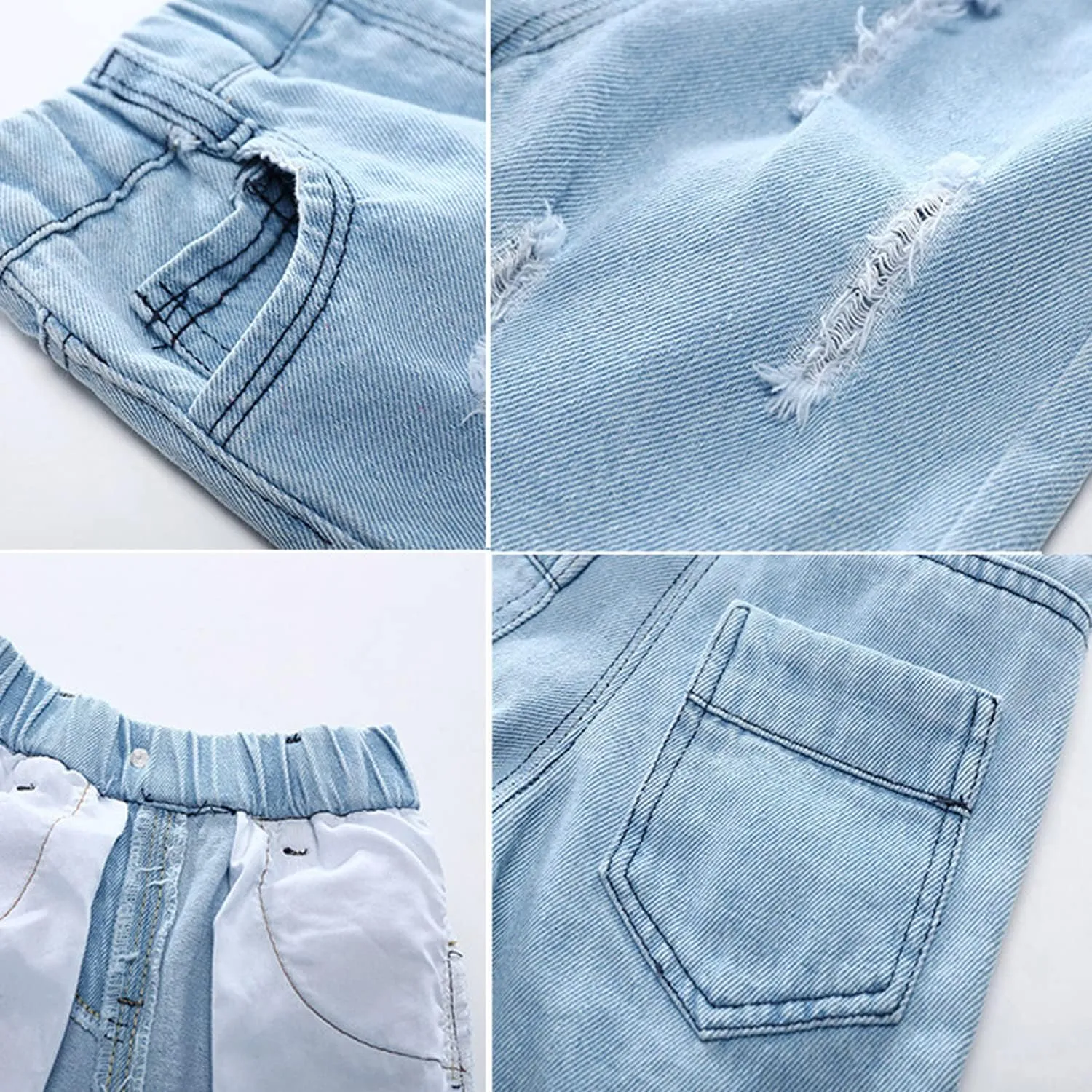 EISHOW Little Boys Jeans Shorts, 1-7 Years Toddler Baby Summer Casual Elastic Waist Ripped Denim Shorts Pockets Pull up Pants