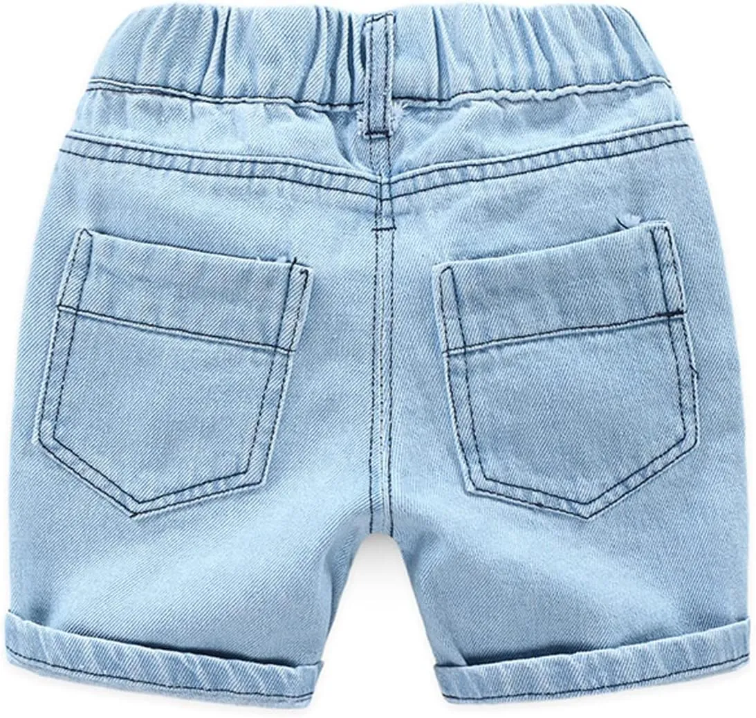 EISHOW Little Boys Jeans Shorts, 1-7 Years Toddler Baby Summer Casual Elastic Waist Ripped Denim Shorts Pockets Pull up Pants
