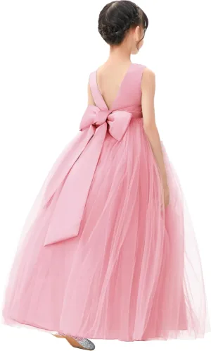 ekidsbridal V-Back Flower Girl Dress Rhinestones for Church Communion Baptism Gowns PR123
