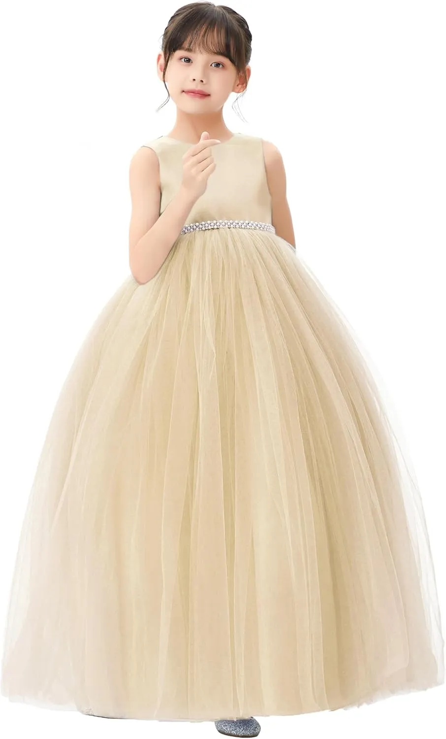 ekidsbridal V-Back Flower Girl Dress Rhinestones for Church Communion Baptism Gowns PR123