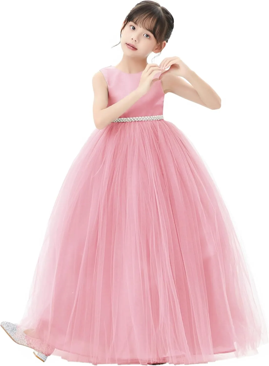 ekidsbridal V-Back Flower Girl Dress Rhinestones for Church Communion Baptism Gowns PR123