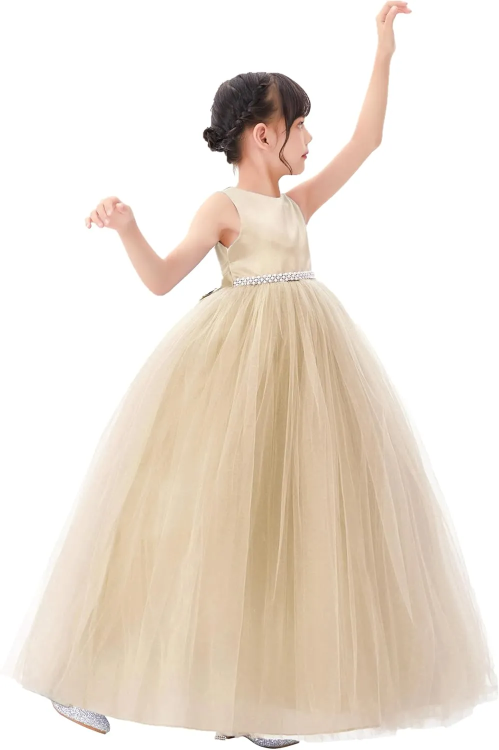 ekidsbridal V-Back Flower Girl Dress Rhinestones for Church Communion Baptism Gowns PR123