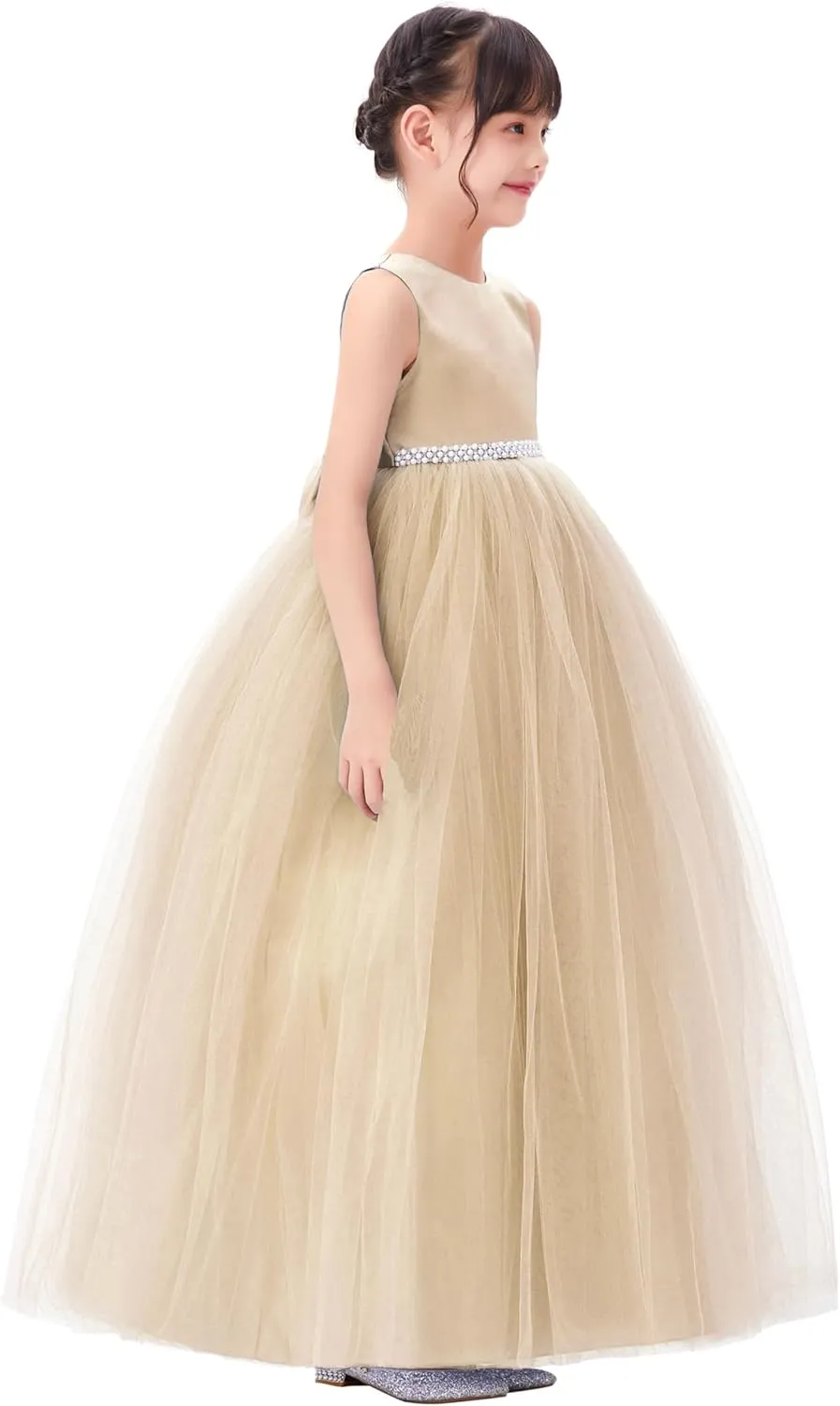 ekidsbridal V-Back Flower Girl Dress Rhinestones for Church Communion Baptism Gowns PR123