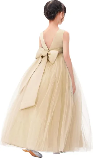 ekidsbridal V-Back Flower Girl Dress Rhinestones for Church Communion Baptism Gowns PR123