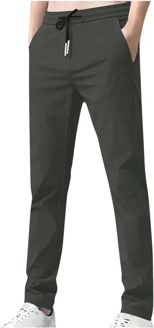Elastic Waist Casual Pants Men Lightweight Slim Fit Straight Leg Lounge Bottoms Drawstring Daily Activewear