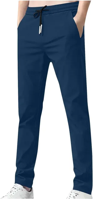 Elastic Waist Casual Pants Men Lightweight Slim Fit Straight Leg Lounge Bottoms Drawstring Daily Activewear