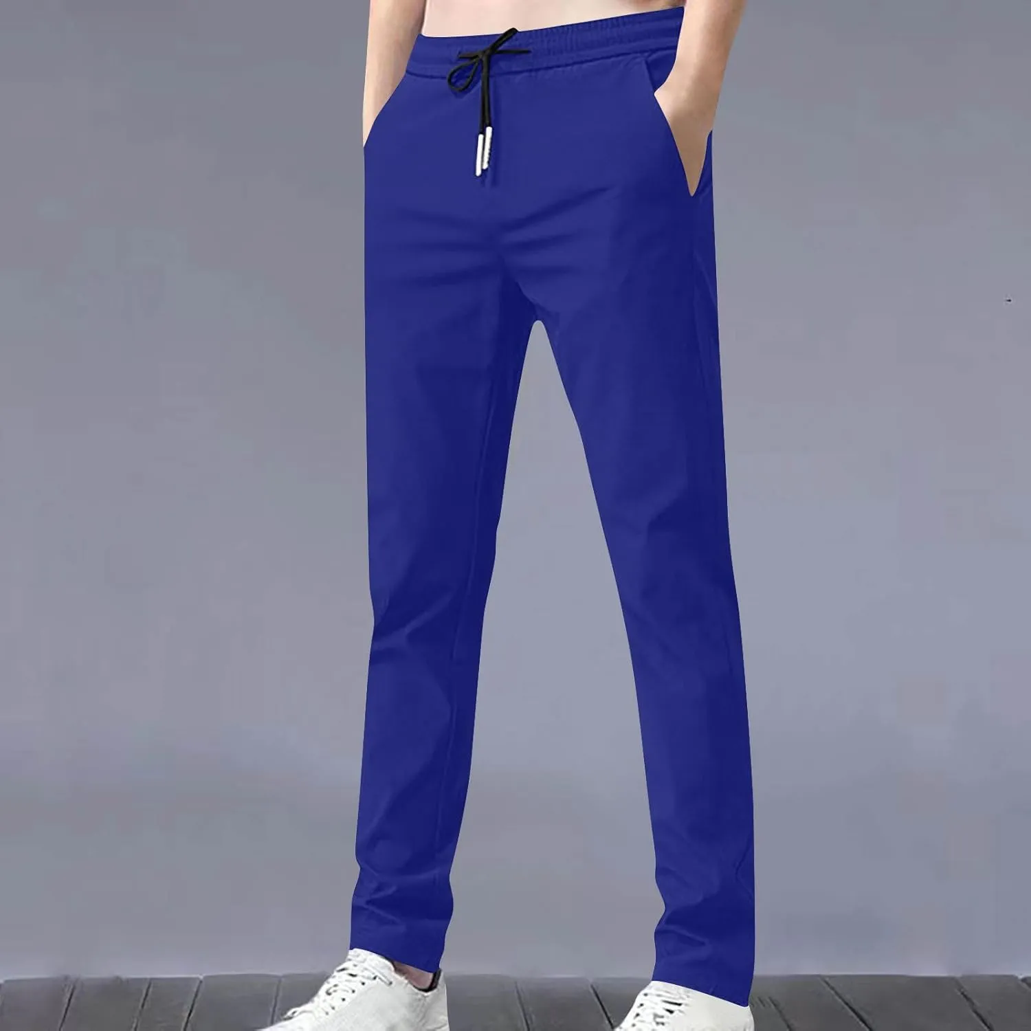 Elastic Waist Casual Pants Men Lightweight Slim Fit Straight Leg Lounge Bottoms Drawstring Daily Activewear