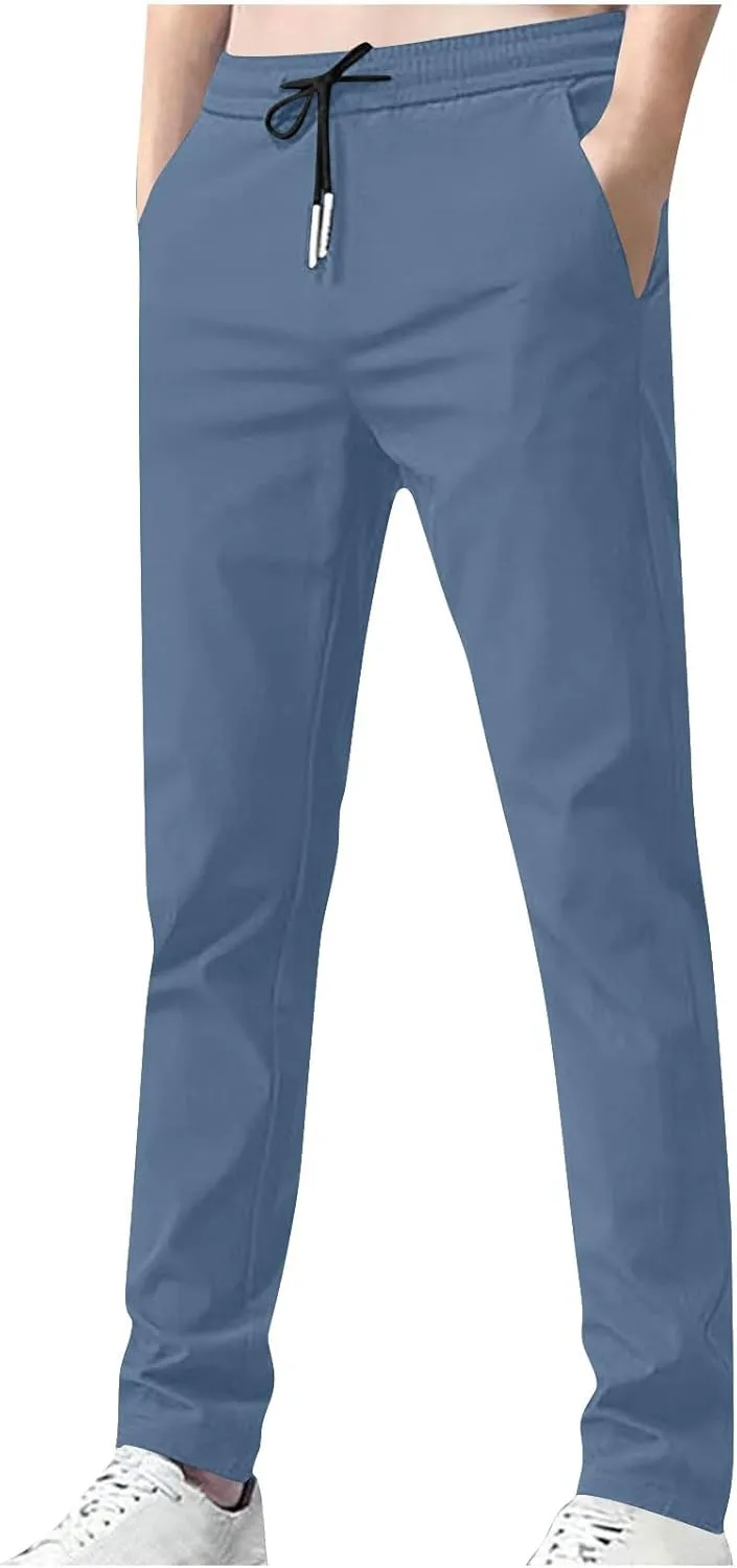 Elastic Waist Casual Pants Men Lightweight Slim Fit Straight Leg Lounge Bottoms Drawstring Daily Activewear
