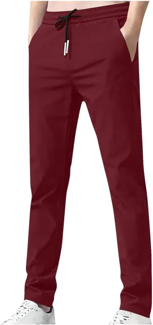 Elastic Waist Casual Pants Men Lightweight Slim Fit Straight Leg Lounge Bottoms Drawstring Daily Activewear