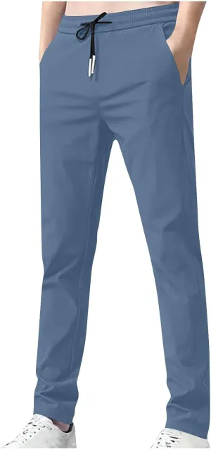Elastic Waist Casual Pants Men Lightweight Slim Fit Straight Leg Lounge Bottoms Drawstring Daily Activewear