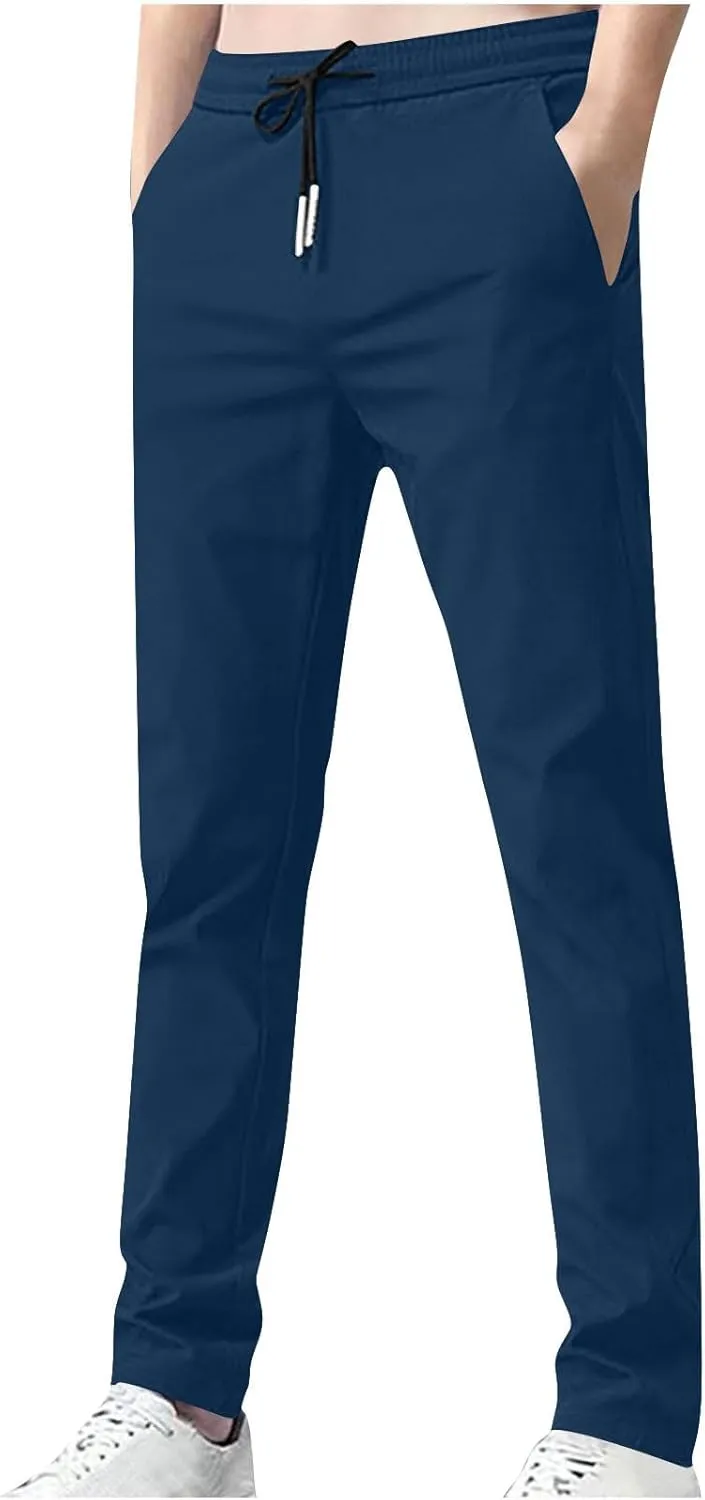 Elastic Waist Casual Pants Men Lightweight Slim Fit Straight Leg Lounge Bottoms Drawstring Daily Activewear