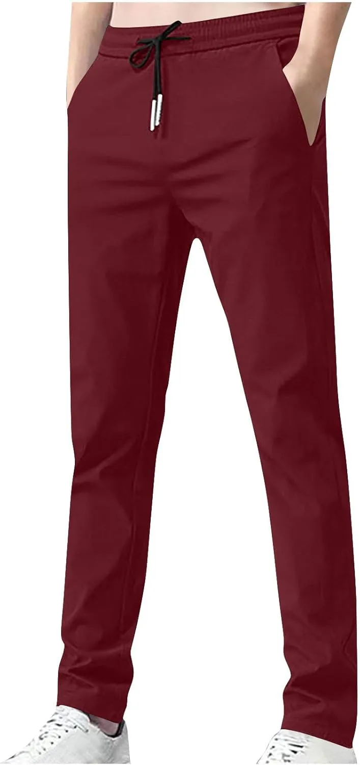 Elastic Waist Casual Pants Men Lightweight Slim Fit Straight Leg Lounge Bottoms Drawstring Daily Activewear