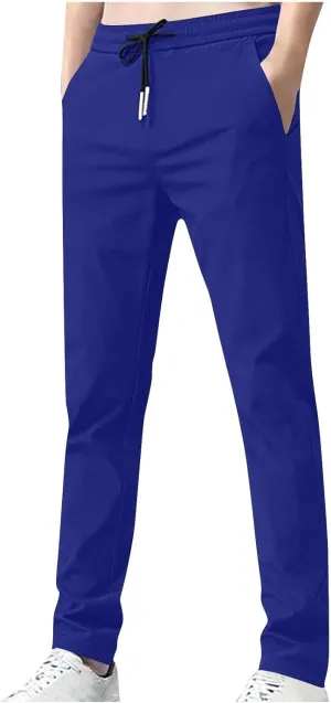 Elastic Waist Casual Pants Men Lightweight Slim Fit Straight Leg Lounge Bottoms Drawstring Daily Activewear