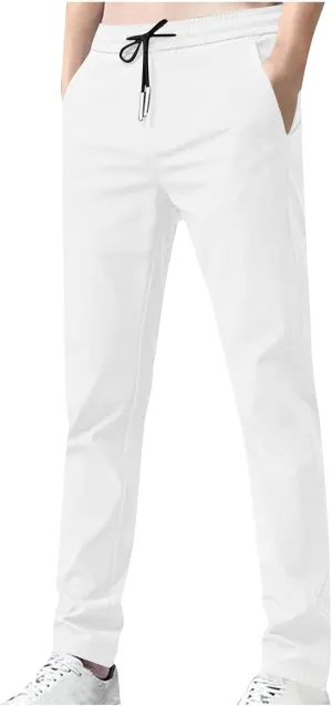 Elastic Waist Casual Pants Men Lightweight Slim Fit Straight Leg Lounge Bottoms Drawstring Daily Activewear