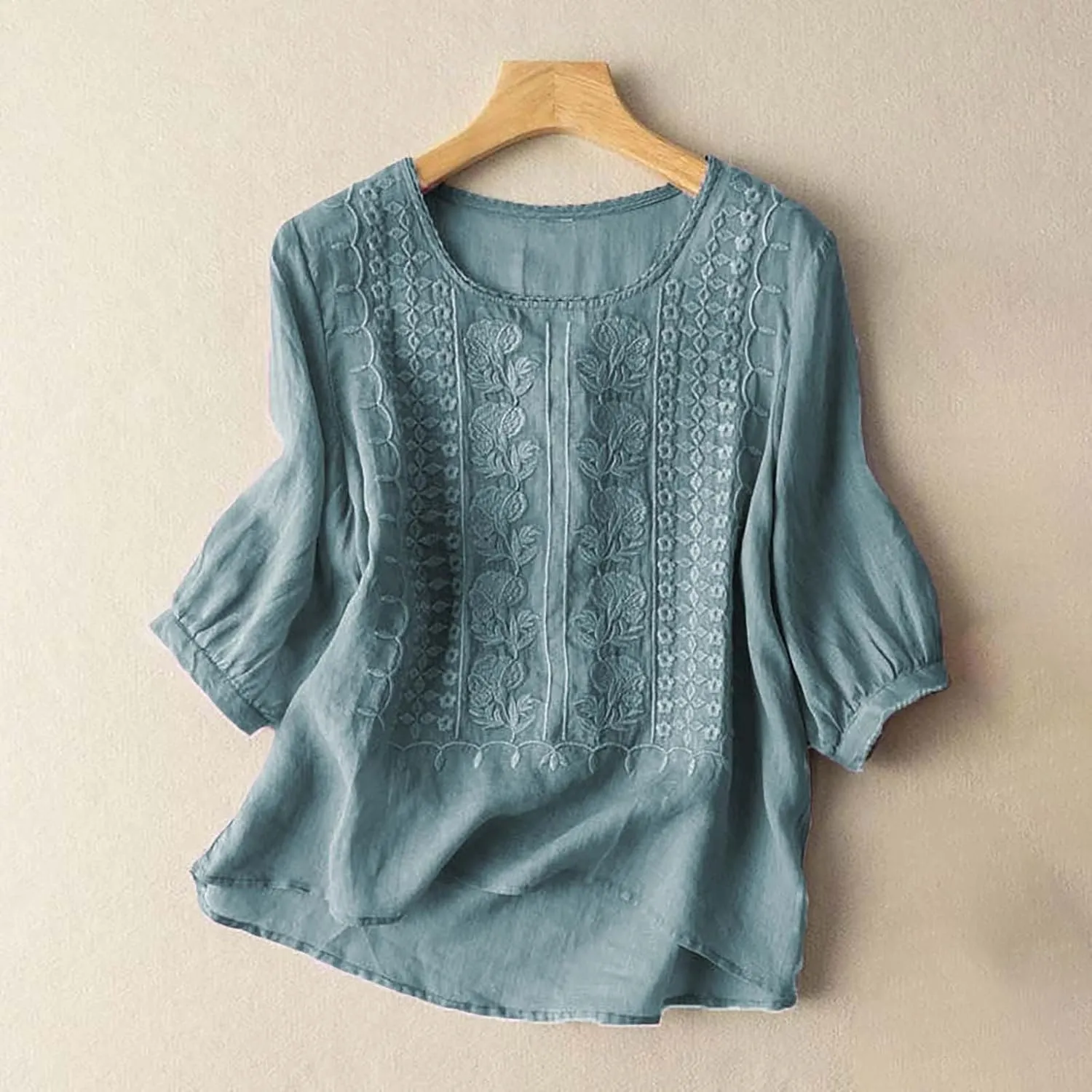 Embroidered Tops for Women Shirts Trendy Summer Cotton Linen Short Sleeve Tops Boho Top Loose Summer Tops