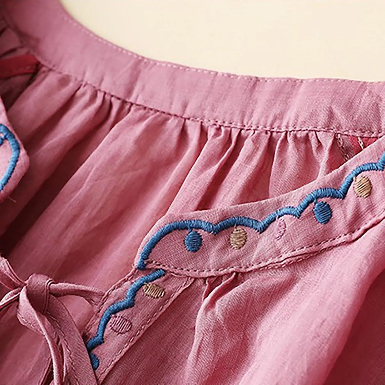 Embroidered Tops for Women Shirts Trendy Summer Cotton Linen Short Sleeve Tops Boho Top Loose Summer Tops