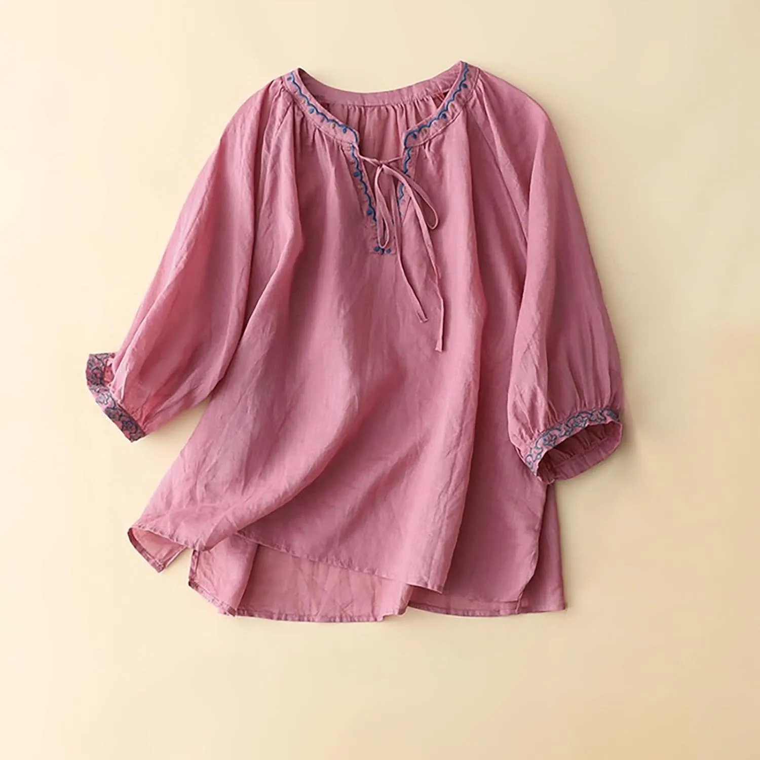 Embroidered Tops for Women Shirts Trendy Summer Cotton Linen Short Sleeve Tops Boho Top Loose Summer Tops