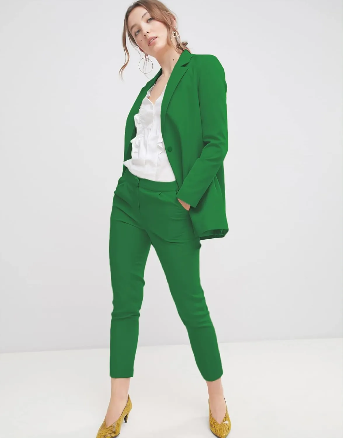EXTRO&VERT Boyfriend Blazer Jackets for Women Single Button Side Pockets Suit Jacket for Casual Business