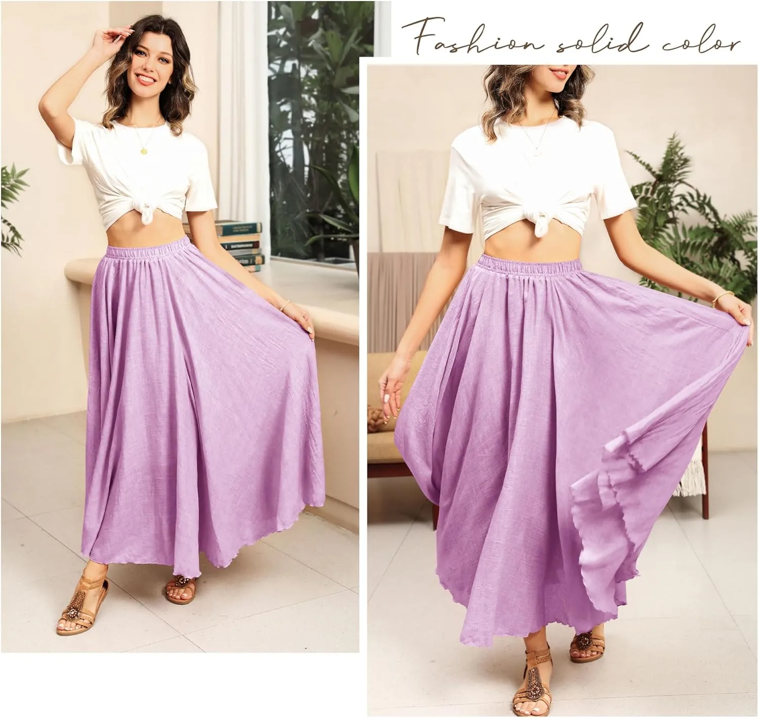 Ezcosplay Women Boho Maxi A Line Skirt Elastic Waist Summer Bohemian Flowy Long Beach Swing Skirts