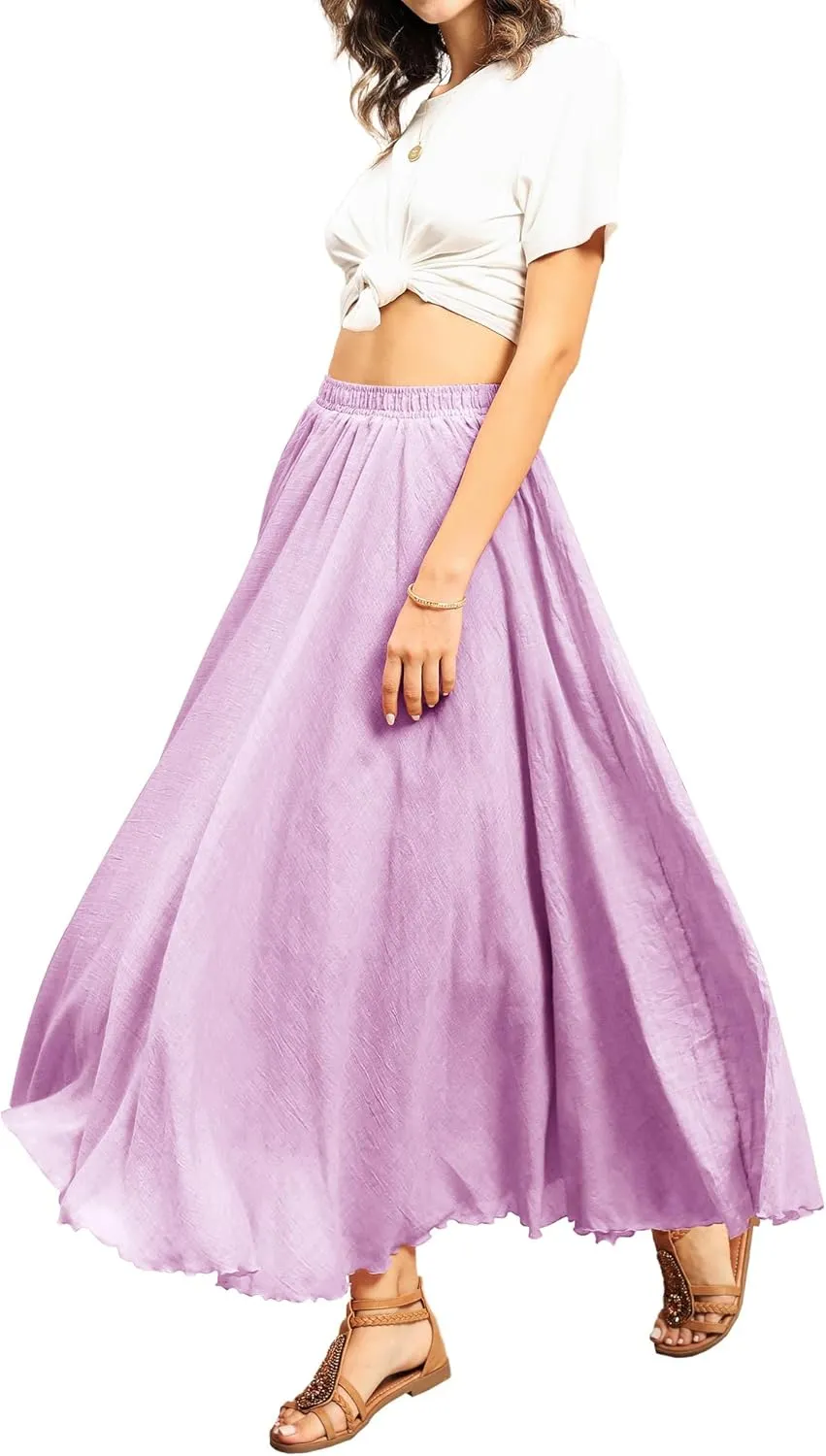 Ezcosplay Women Boho Maxi A Line Skirt Elastic Waist Summer Bohemian Flowy Long Beach Swing Skirts