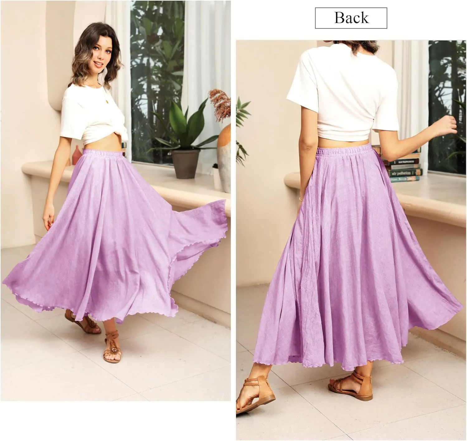 Ezcosplay Women Boho Maxi A Line Skirt Elastic Waist Summer Bohemian Flowy Long Beach Swing Skirts