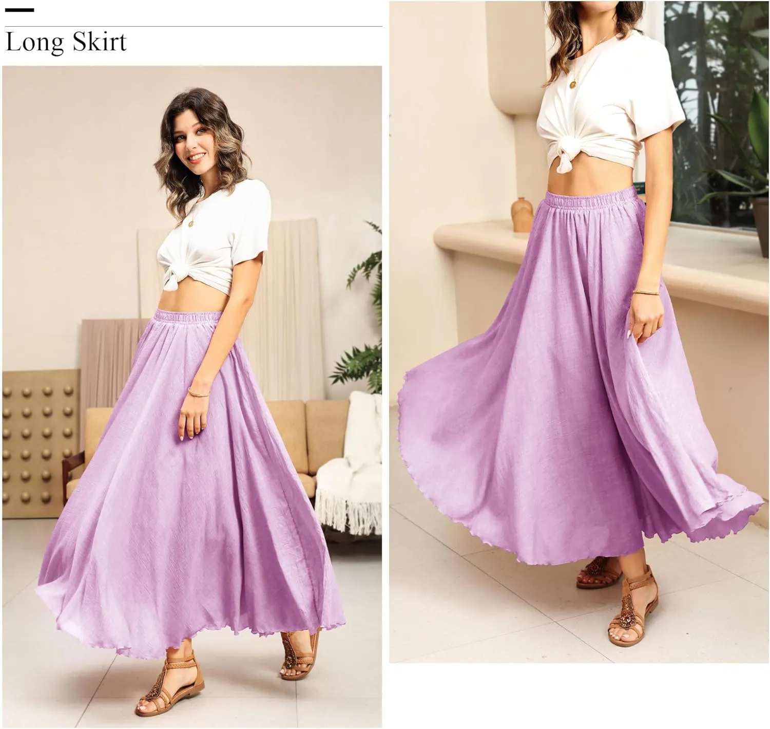 Ezcosplay Women Boho Maxi A Line Skirt Elastic Waist Summer Bohemian Flowy Long Beach Swing Skirts
