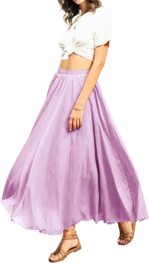 Ezcosplay Women Boho Maxi A Line Skirt Elastic Waist Summer Bohemian Flowy Long Beach Swing Skirts