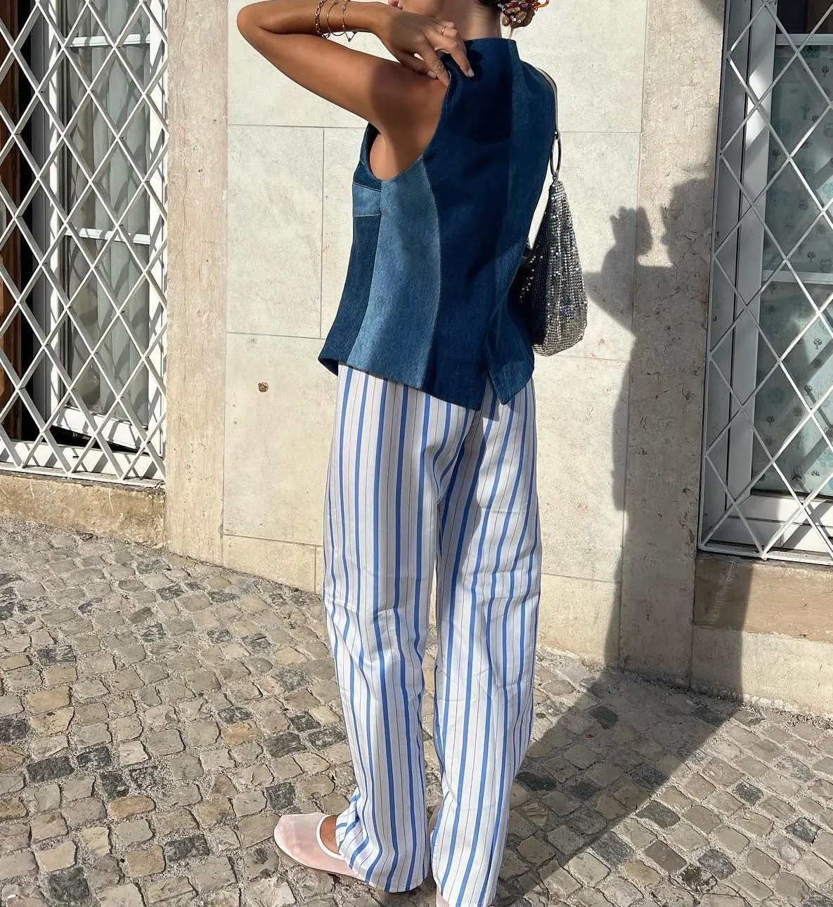 Faretumiya Women Y2k Striped Pants Elastic High Waist Wide Leg Pants Loose Lounge Bottoms Sweatpants Streetwear