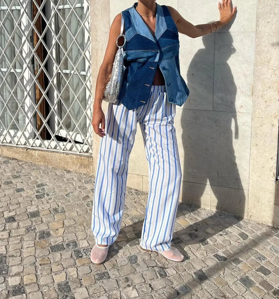 Faretumiya Women Y2k Striped Pants Elastic High Waist Wide Leg Pants Loose Lounge Bottoms Sweatpants Streetwear