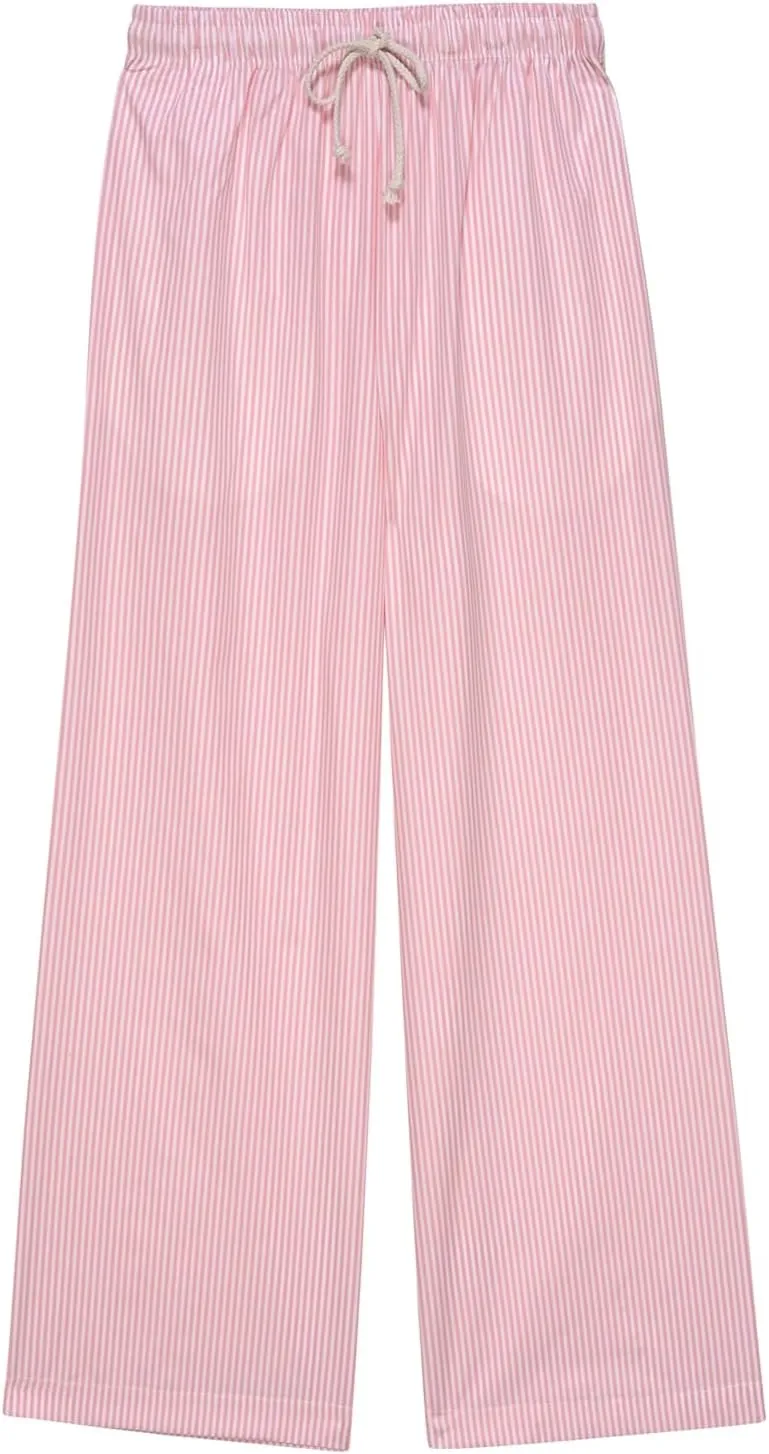 Faretumiya Women Y2k Striped Pants Elastic High Waist Wide Leg Pants Loose Lounge Bottoms Sweatpants Streetwear