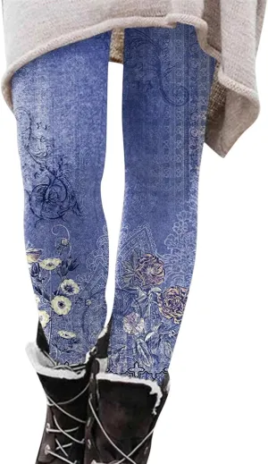 Fleece Lined Leggings Printed Bottom Pants Fall and Winter Inside Comfortable Casual Pants Women's Bottom Pants