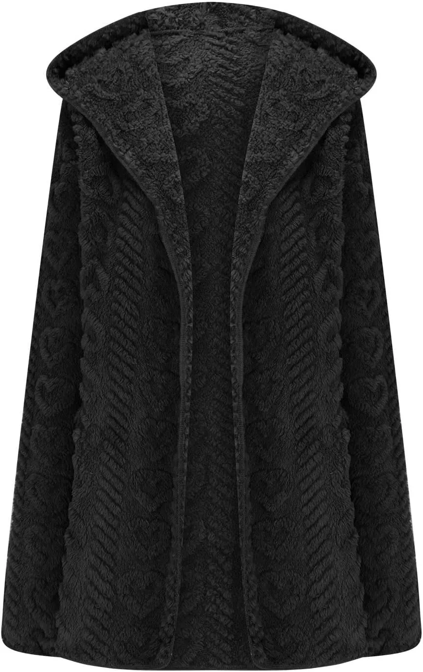 Fleece Lined Sweater Jacket Women Fluffy Sweater Coat Open Front Cardigan Jacket Winter Hooded Coats Warm Outerwear