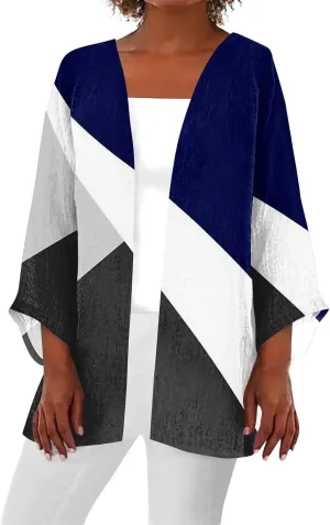 FlekmanArt Kimonos for Women Casual Print 3/4 Sleeve Open Front Cardigan Casual Loose Lightweight Trendy Flowy Dressy Jacket
