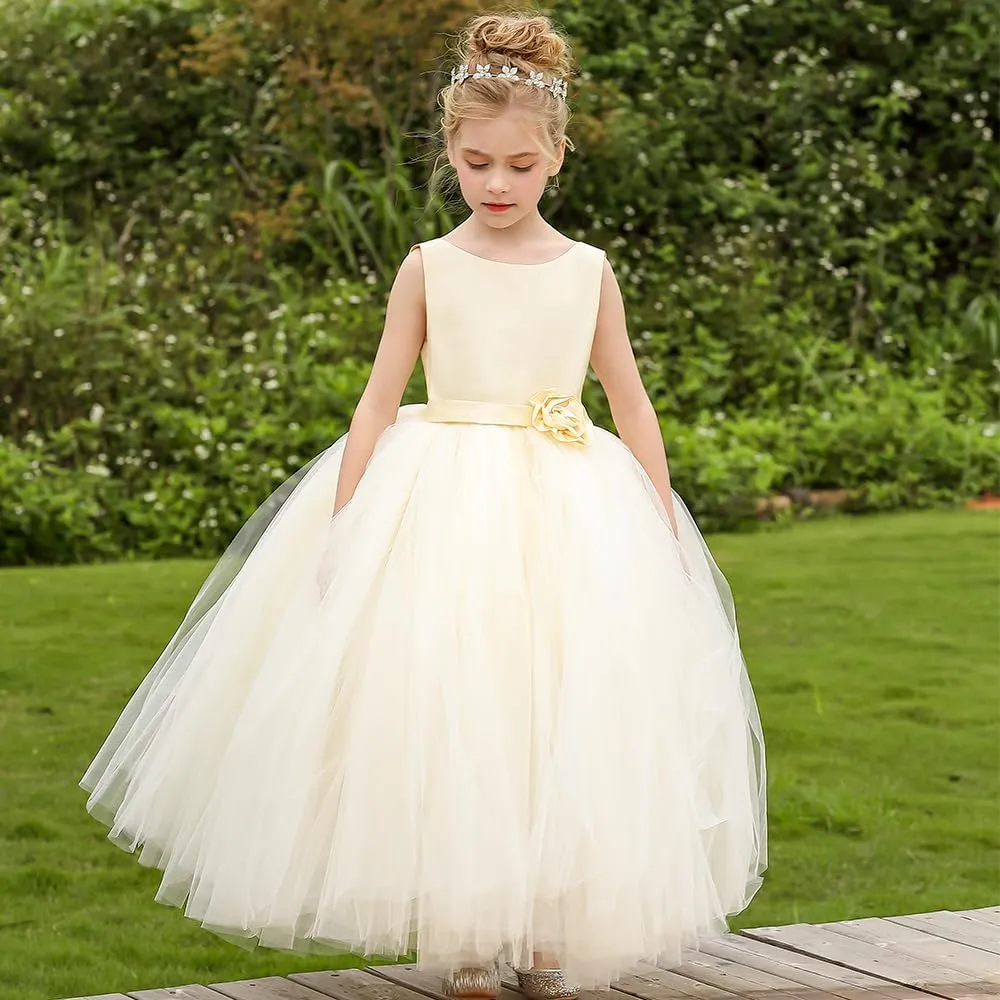 Flower Girl Dress Birthday Tutu Pageant Tulle Princess Ball Gowns Party Wedding Kids Satin Dresses
