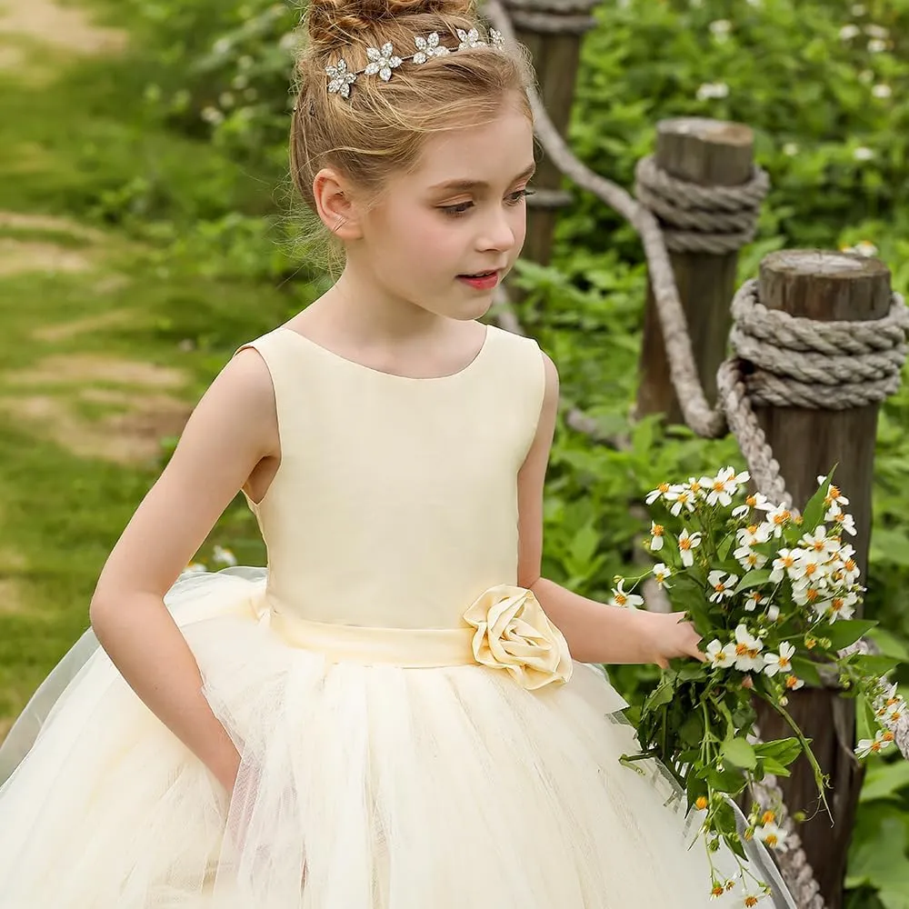 Flower Girl Dress Birthday Tutu Pageant Tulle Princess Ball Gowns Party Wedding Kids Satin Dresses