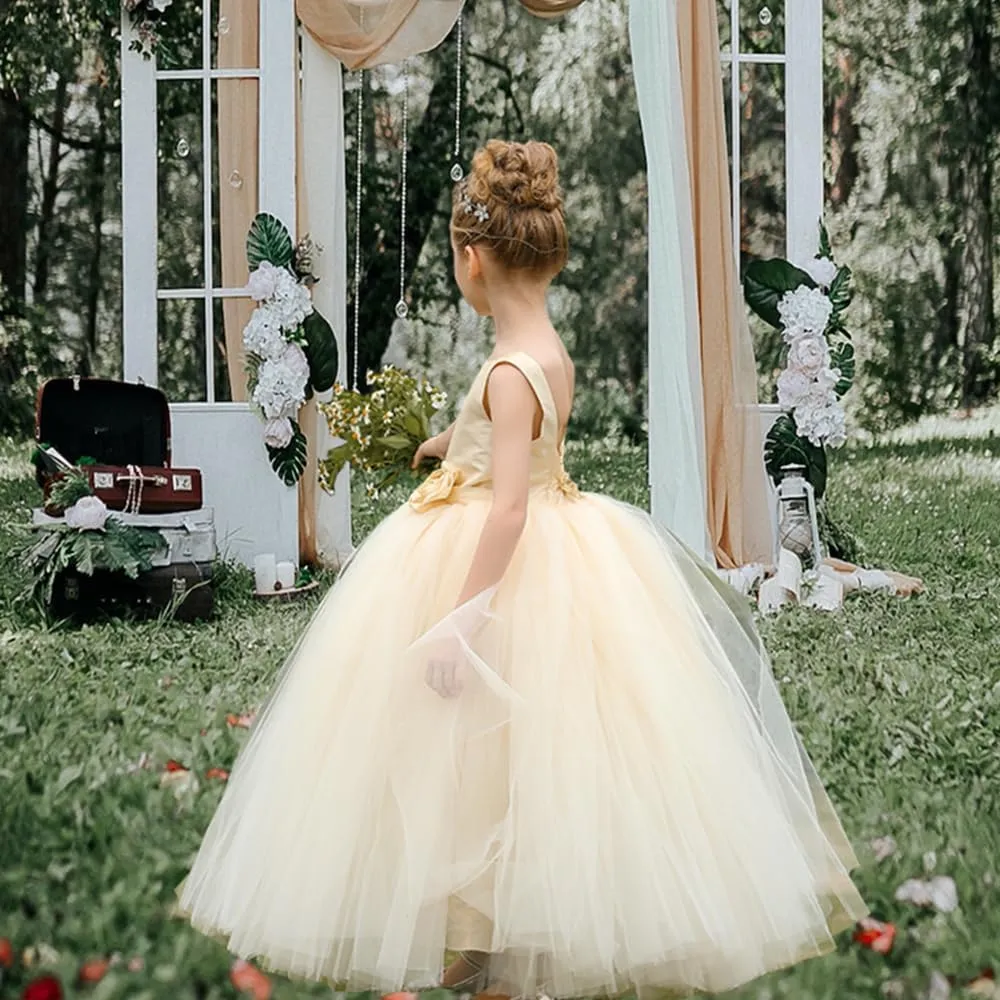 Flower Girl Dress Birthday Tutu Pageant Tulle Princess Ball Gowns Party Wedding Kids Satin Dresses