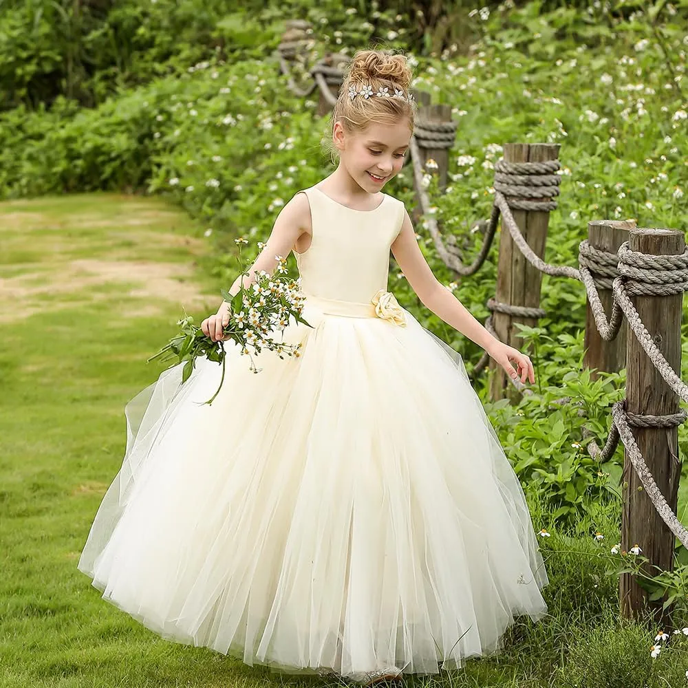 Flower Girl Dress Birthday Tutu Pageant Tulle Princess Ball Gowns Party Wedding Kids Satin Dresses