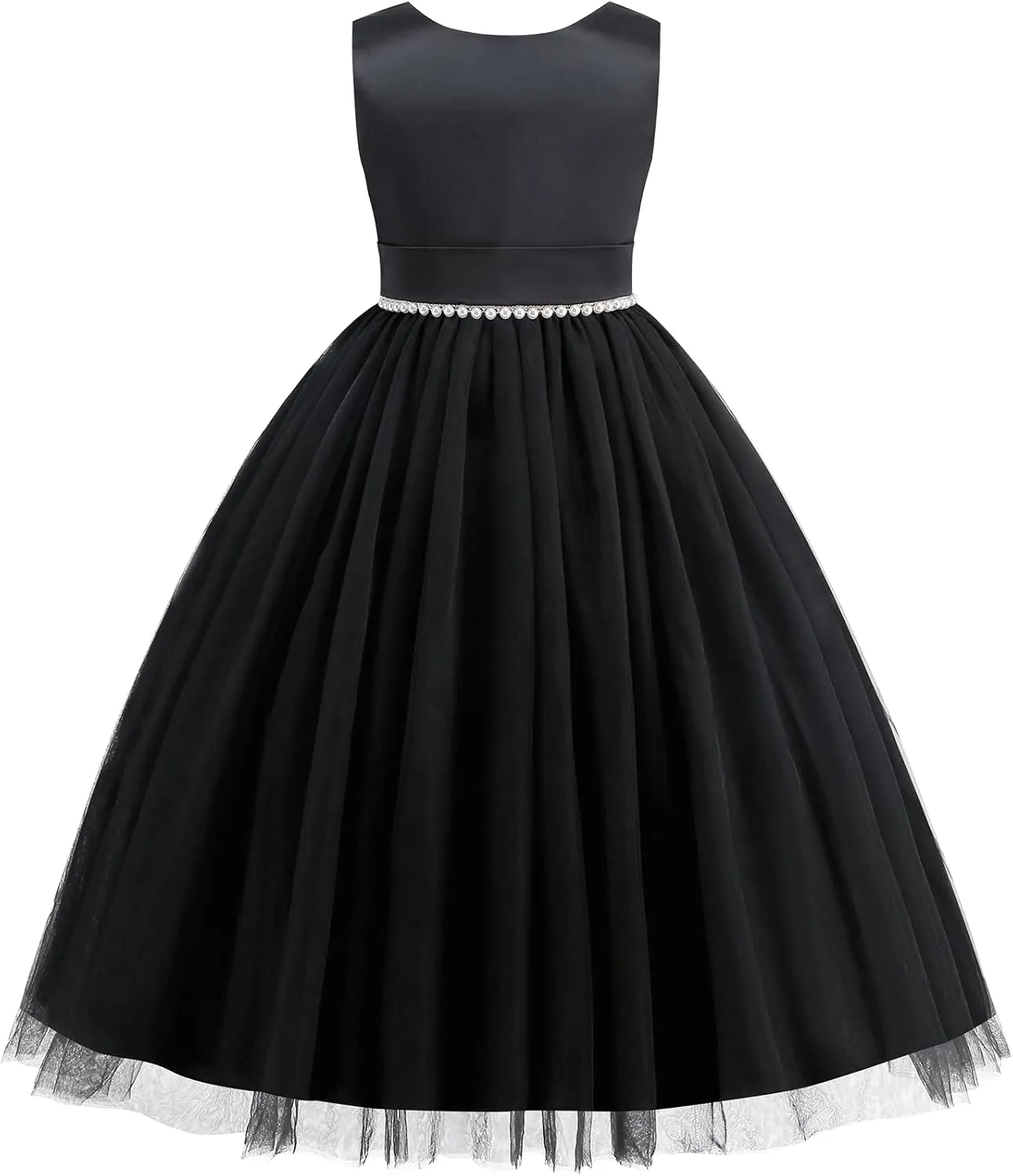 Flower Girl Dress Girls Dresses Wedding Satin V-Back Pearls for Pageant Prom Ball Gowns Party