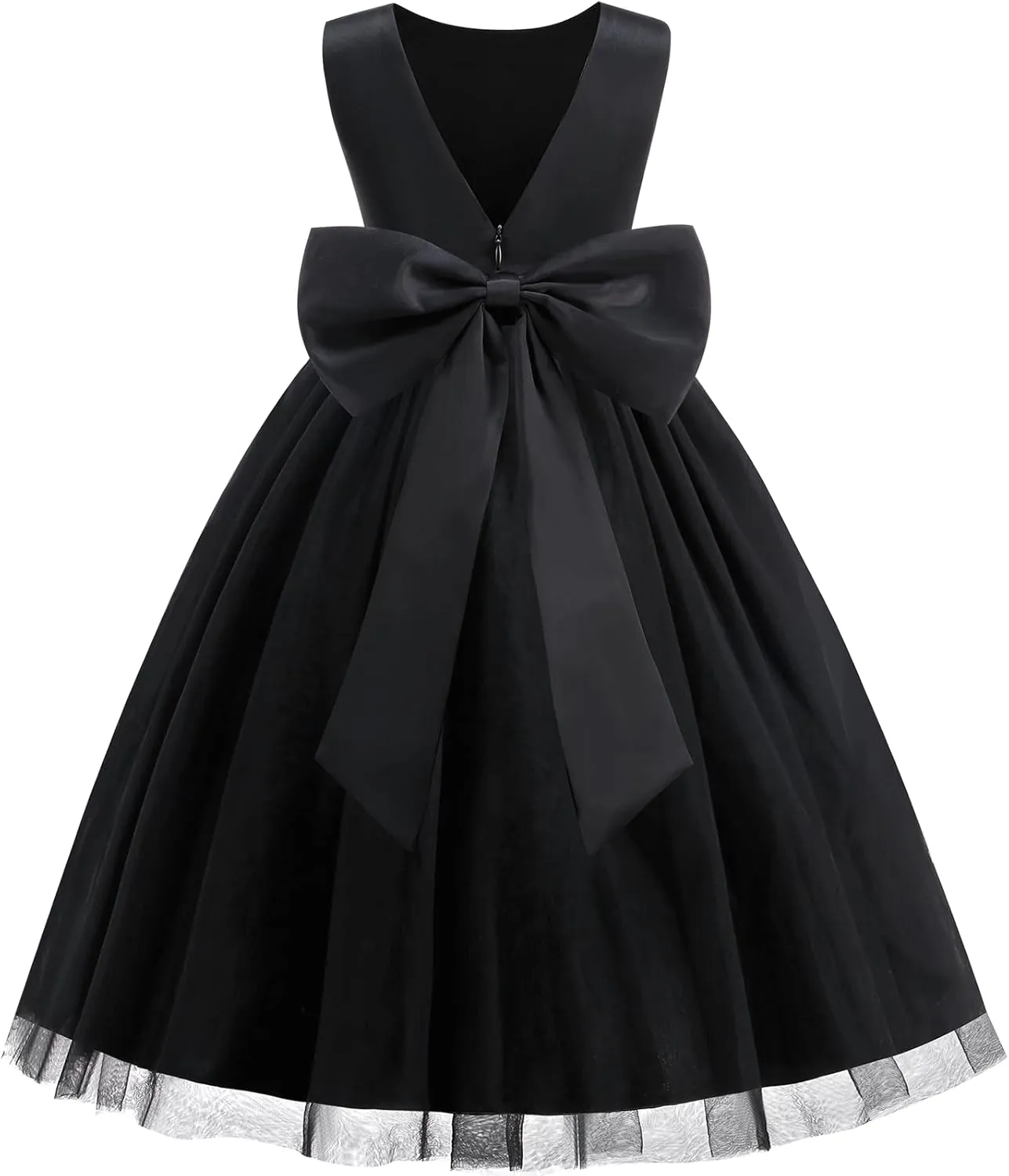 Flower Girl Dress Girls Dresses Wedding Satin V-Back Pearls for Pageant Prom Ball Gowns Party